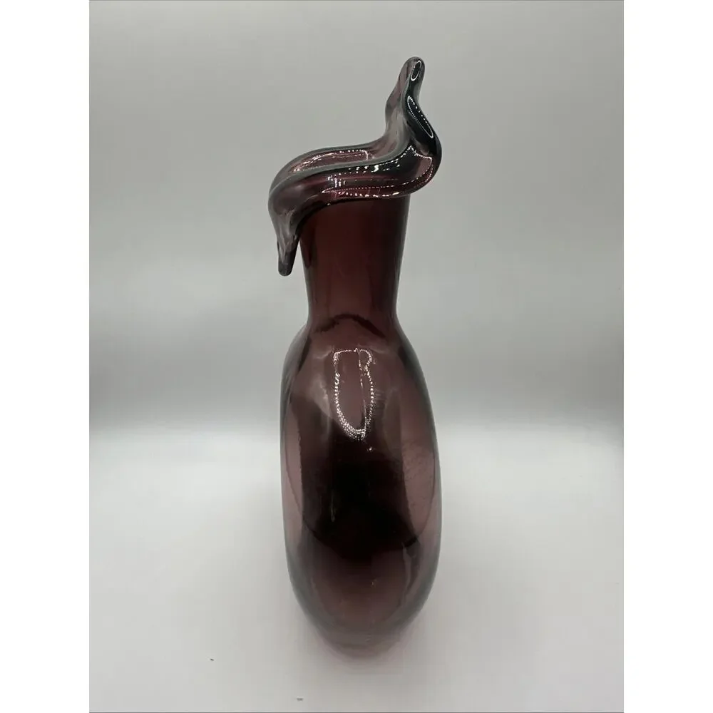 MCM Glass Purple Amethyst Doughnut Pulpit Vase / Decanter 7”